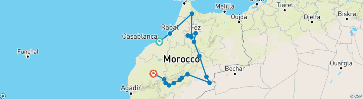 Image d'une carte montrant l'itinéraire du circuit