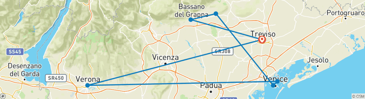 Carte du circuit Pleins feux sur l'Italie du Nord avec Venise, Vérone et les Dolomites (2025)