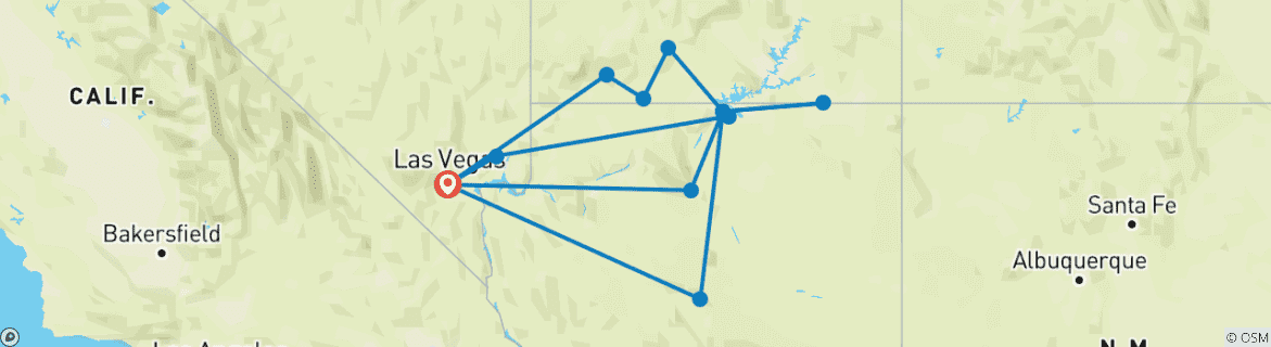 Map of Vegas, Monument Valley & Grand Canyon - 7 days