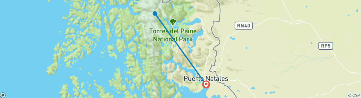 Map of NEW - Patagonia Highlights - See all of the highlights of the 'W' Trek with just day packs