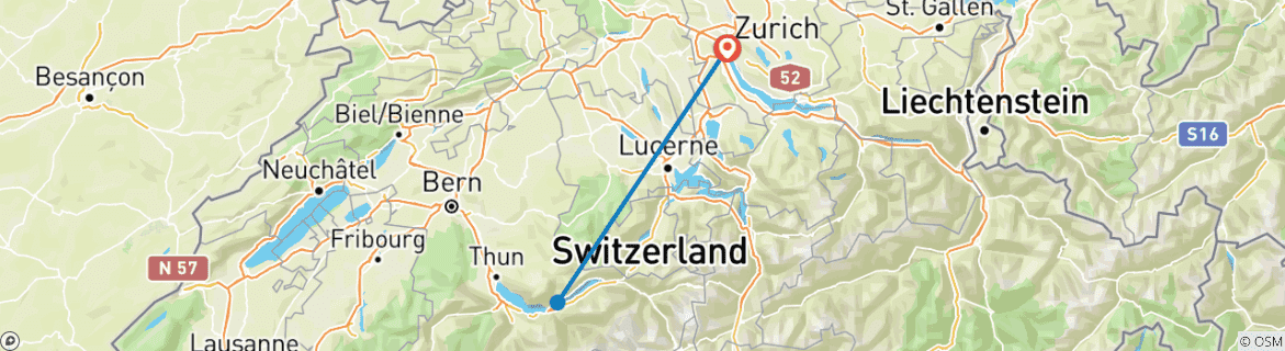 Map of 6 Days Trip to Switzerland (Stay in Zurich and Interlaken)