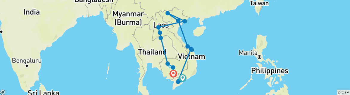 Kaart van Ontdek Vietnam, Laos en Cambodja | 26 dagen