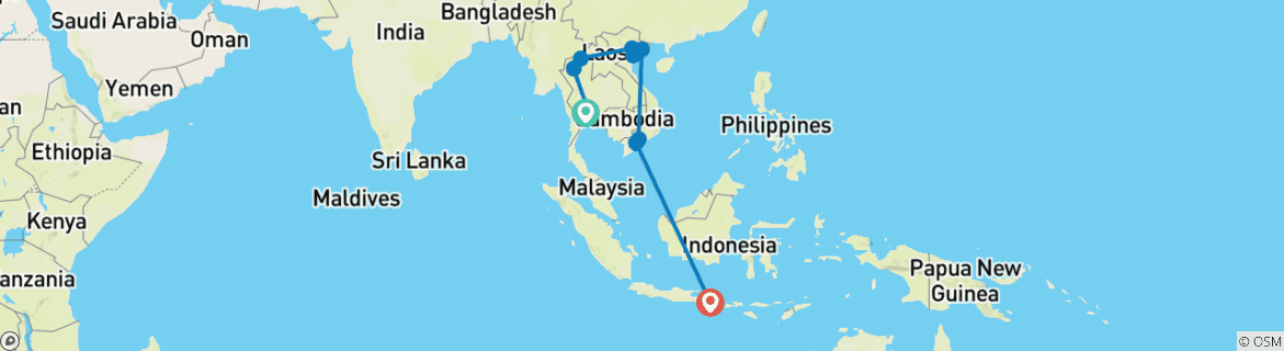 Image of a map showing the route of the tour