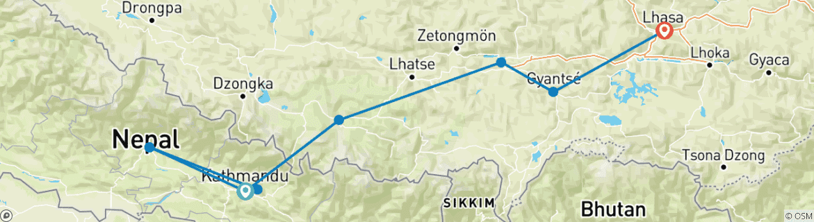 Karte mit der Reiseroute