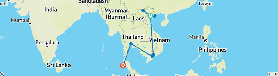 Karte von Exquisite 14-tägige Reise durch Vietnam und Thailand