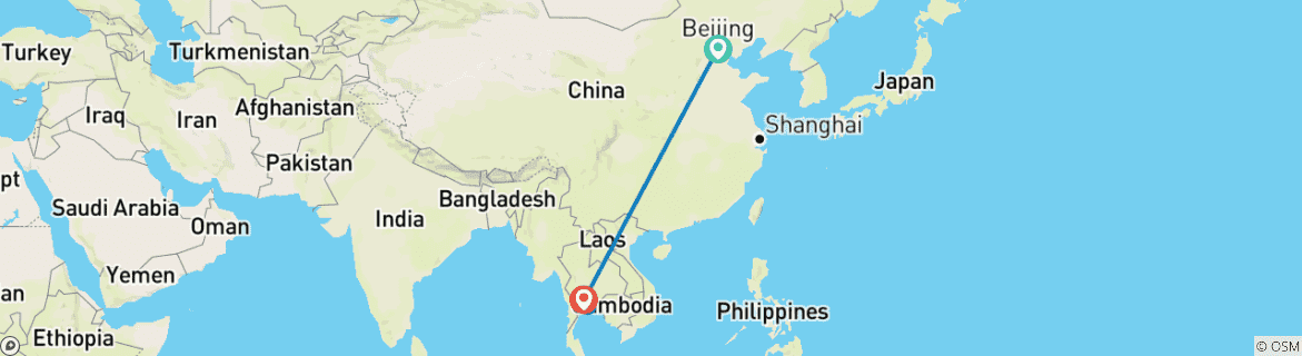 Map of 9-Day Beijing, Bangkok and Pattaya