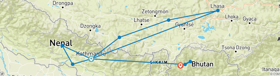 Foto van een kaart met de route van de rondreis