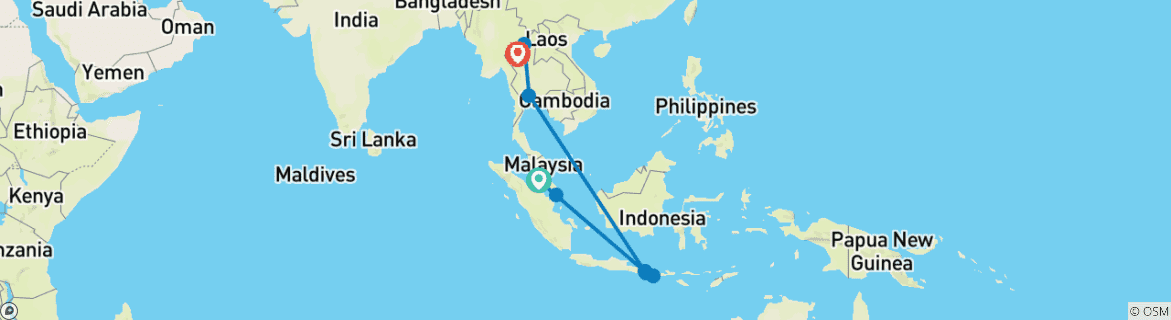 Map of BALI, SINGAPORE, MALAYSIA  AND THAILAND  18 DAYS