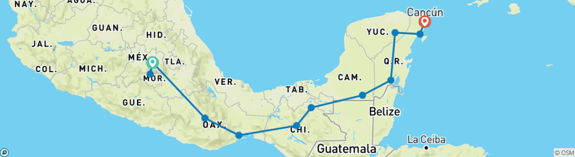 Karte von Oaxaca - 19 Tage Erlebnis-Reise