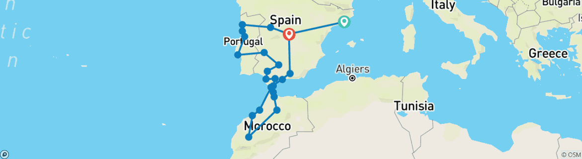 Kaart van Spanje, Portugal & Marokko – 23 dagen