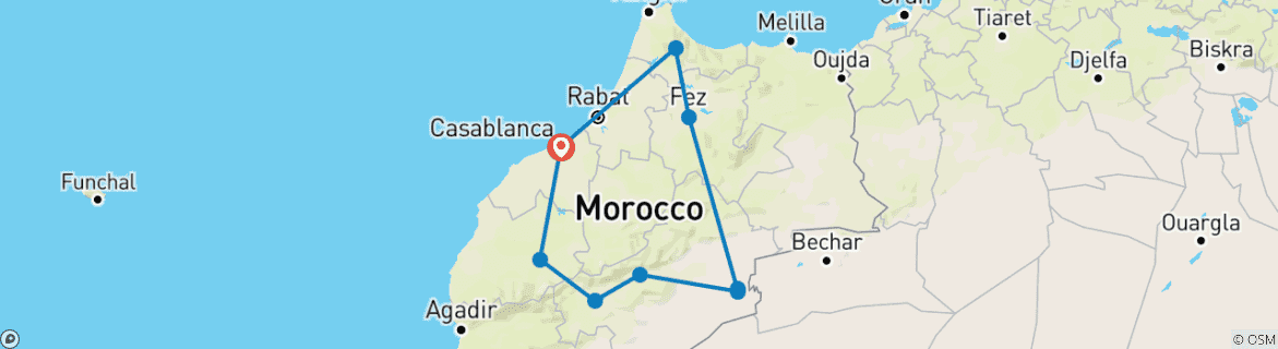 Karte mit der Reiseroute