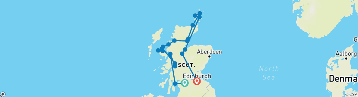 Map of Scottish Isles & Glens - 12 Days/11 Nights