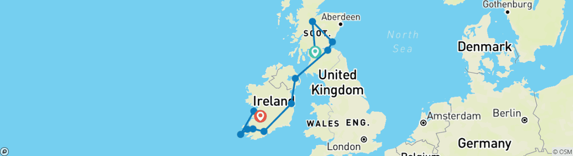 Map of Taste of Scotland & Ireland - 10 Days/9 Nights