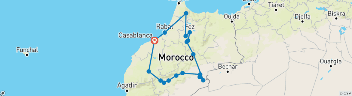 Image d'une carte montrant l'itinéraire du circuit