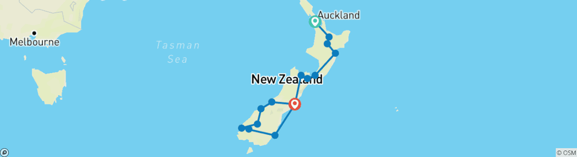 Map of 17-Day Ultimate New Zealand Tour