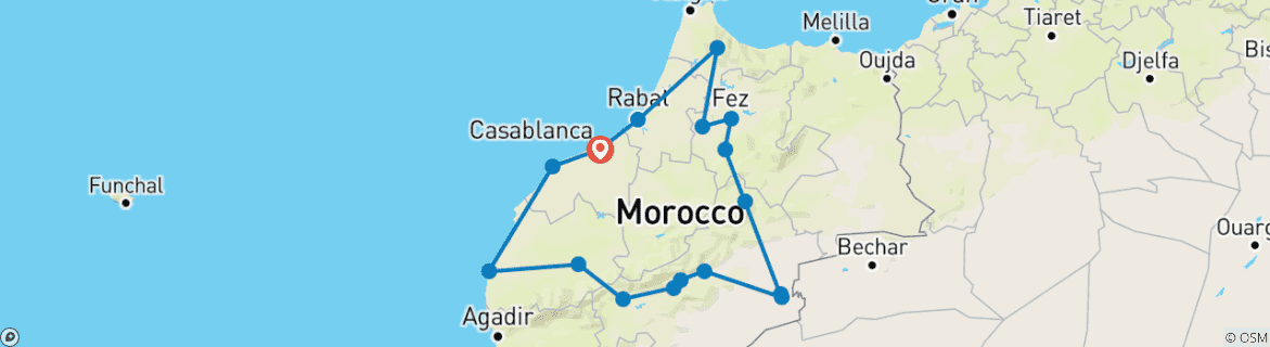 Karte von 10 Tage Marokko Imperial und Wüste ab Casablanca