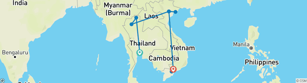 Karte von Entdeckungsreise das malerische Thailand und Vietnam in 13 Tage