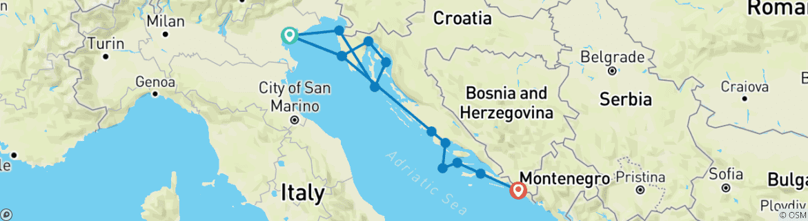 Carte du circuit Découvrez les joyaux de l'Italie et de la Croatie