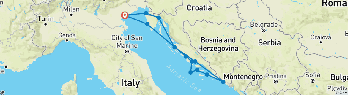 Kaart van Ontdek het beste van de Kroatische kust 2026 - 15 Dagen