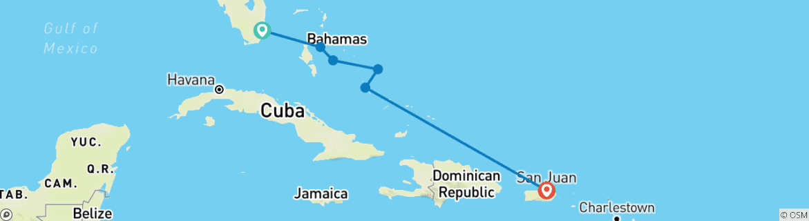 Map of Caribbean escapade 2026 - 8 Days (from Miami to San Juan)