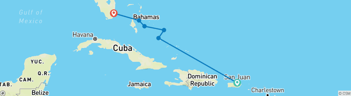 Map of Caribbean escapade 2026 - 8 Days (from San Juan to Miami)