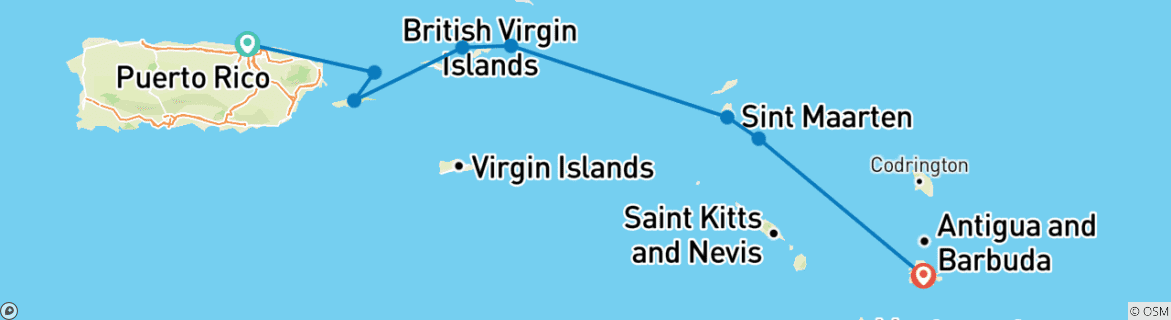 Map of Caribbean Yachting Hideaways 2025 - 8 Days (16 destinations)