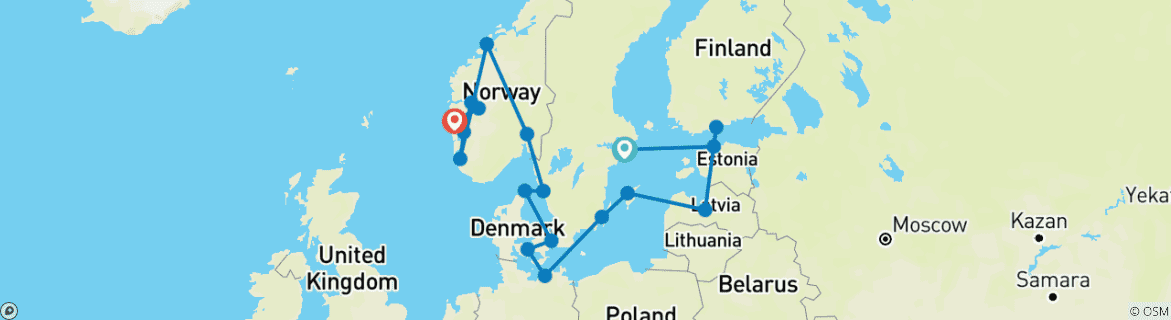 Kaart van Ultieme Baltische & Noordse wonderen: Stockholm, Kopenhagen & Noorse Fjorden