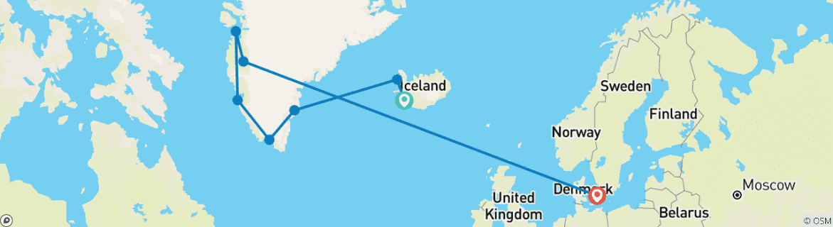 Mapa de De Islandia a Groenlandia y los Glaciares de la Bahía de Disko