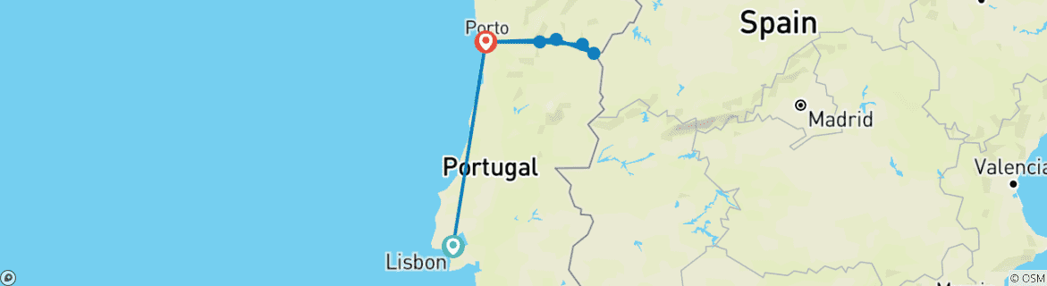 Map of Delightful Douro with Lisbon