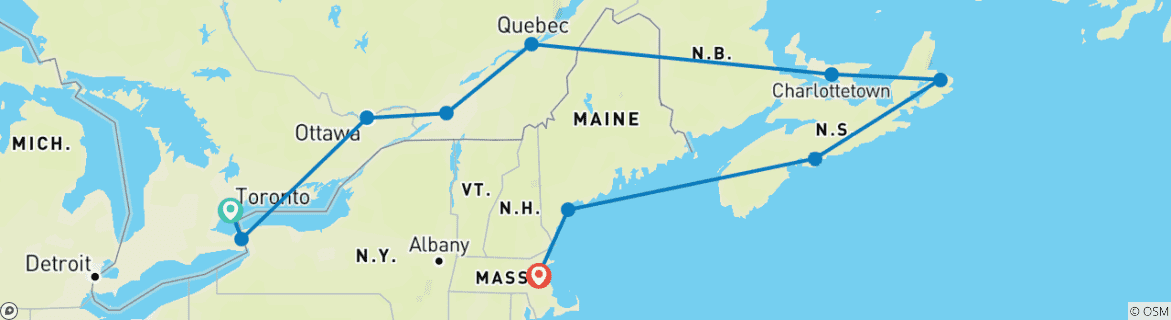 Map of Eastern Explorer & Maritimes Cruise