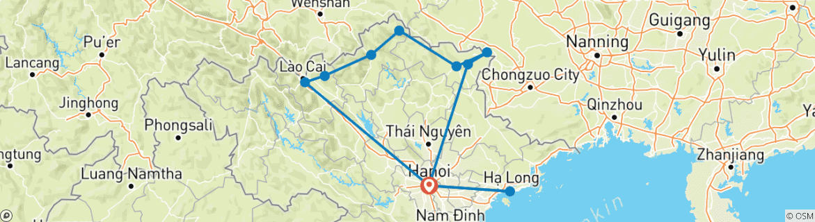 Image of a map showing the route of the tour