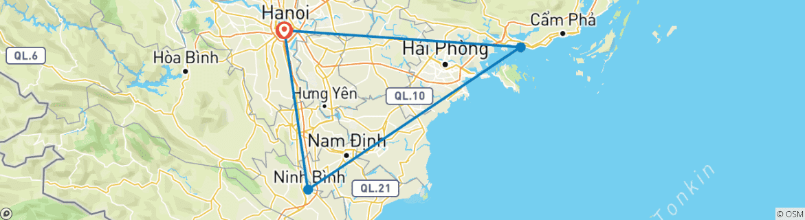 Map of Hanoi - Ninh Binh - Halong Bay 3 Days 2 Nights