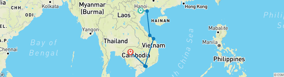 Foto van een kaart met de route van de rondreis