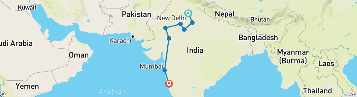 Foto van een kaart met de route van de rondreis