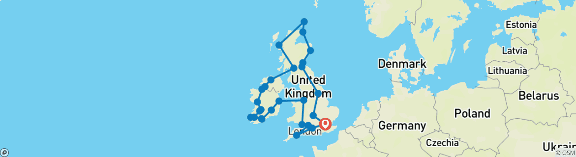 Carte du circuit Découverte de la Grande-Bretagne et de l'Irlande - Premium (petit groupe)