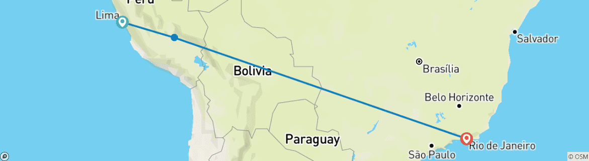 Carte du circuit Une aventure de 10 jours au Pérou et au Brésil : Du Machu Picchu à Rio de Janeiro