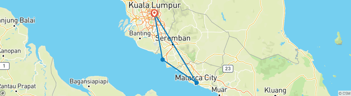 Map of 5 Days in Malaysia including Malacca , Port Dickson & Kuala Lumpur.