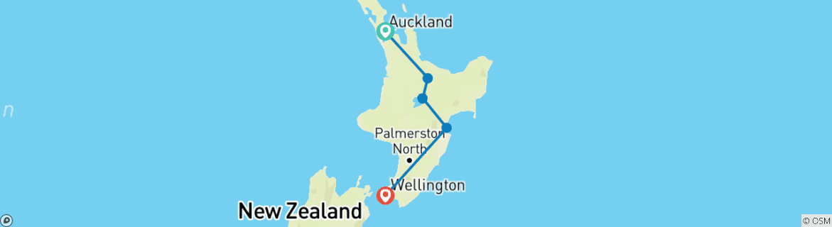 Map of 7-Day Northern Explorer - North Island Tour