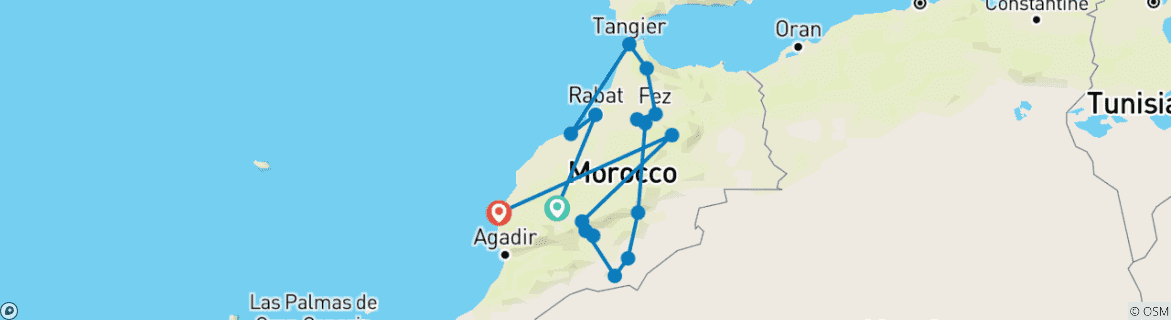 Karte mit der Reiseroute