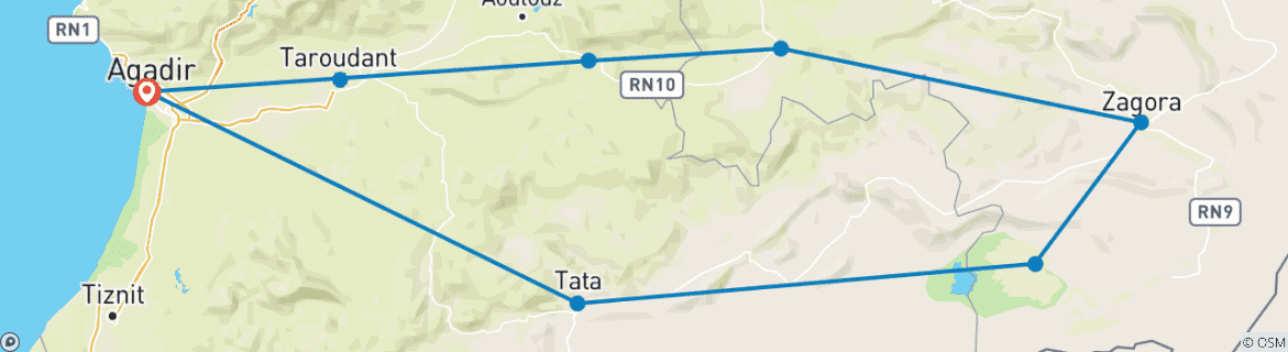 Karte mit der Reiseroute