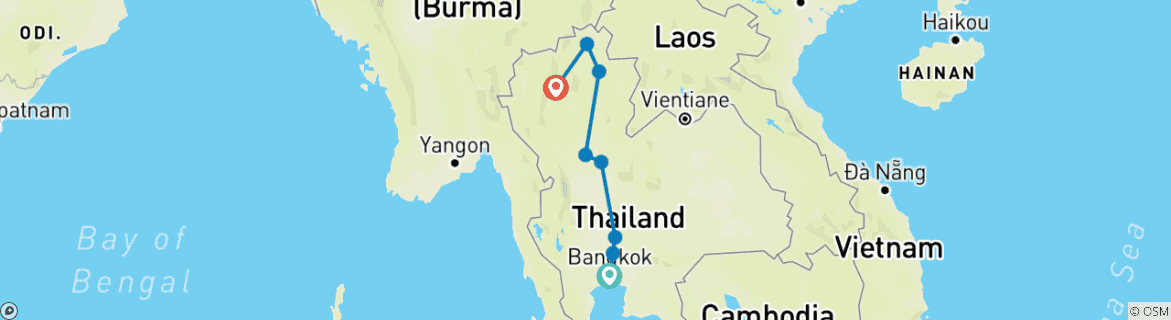 Map of Northern Thailand & Ancient Capitals - 6 days