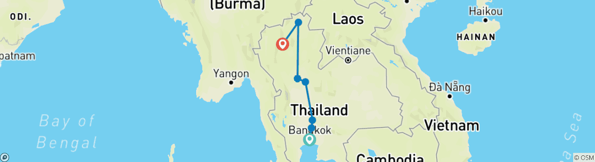 Map of Bangkok & Northern Thailand - 7 days