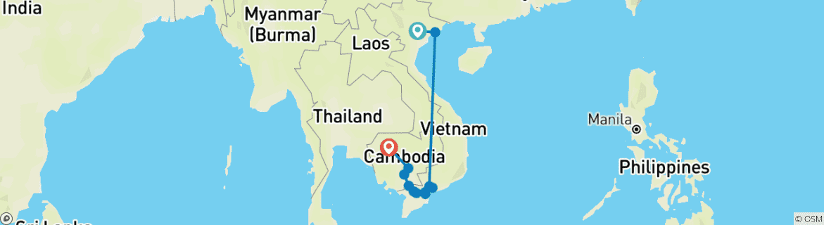 Map of Treasures & Temples of Vietnam & Cambodia 2025|2026 - 19 Days