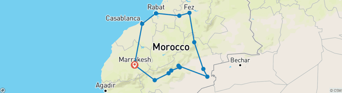 Map of 9 Days Morocco Imperial Cities & Sahara Desert Tour From Marrakesh