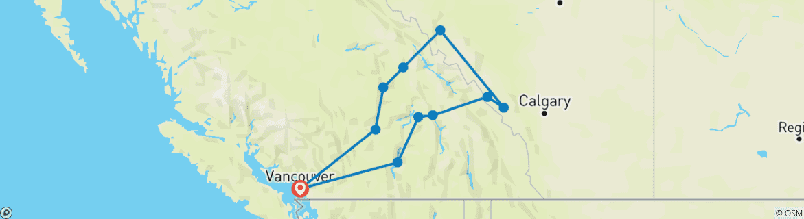 Map of Vancouver, Banff & Rockies Summer - 5 days