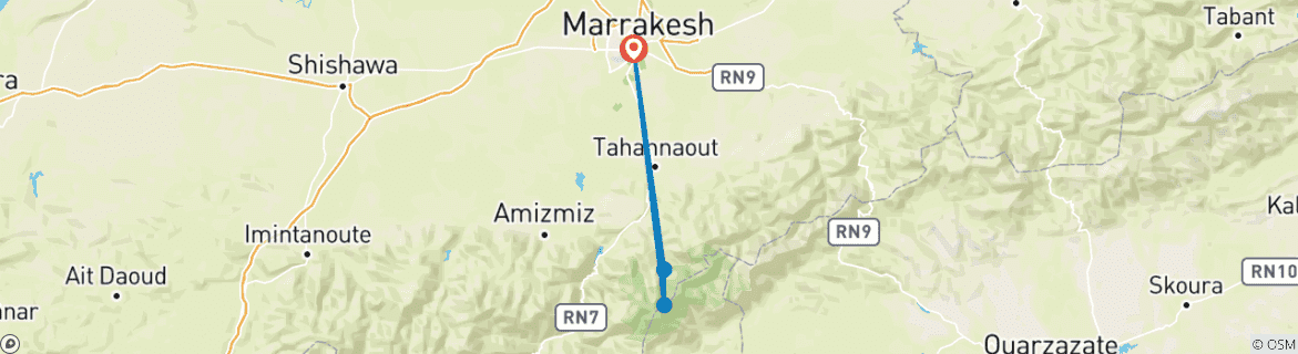 Map of Mount Toubkal Adventure trek - 3 days