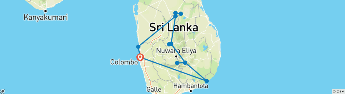 Kaart van Sri Lanka intensief