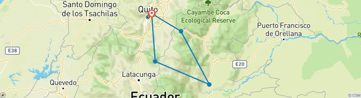 Map of 10-Day Journey Through Nature’s Wonders of Ecuador