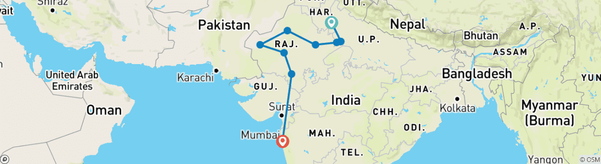 Image d'une carte montrant l'itinéraire du circuit