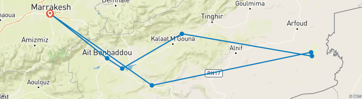 Image d'une carte montrant l'itinéraire du circuit